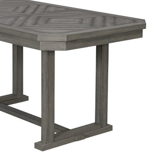 English Elm Trexm 6 Piece Acacia Veneer Dining Set with Wire Brushed Rubberwood Frame and Cushioned Chairs Grey ST000049AAE-2026