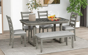 English Elm Trexm 6 Piece Acacia Veneer Dining Set with Wire Brushed Rubberwood Frame and Cushioned Chairs Grey ST000049AAE-2026