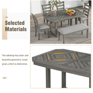 English Elm Trexm 6 Piece Acacia Veneer Dining Set with Wire Brushed Rubberwood Frame and Cushioned Chairs Grey ST000049AAE-2026