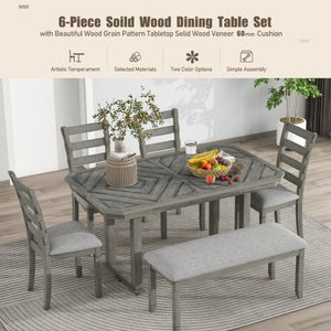 English Elm Trexm 6 Piece Acacia Veneer Dining Set with Wire Brushed Rubberwood Frame and Cushioned Chairs Grey ST000049AAE-2026
