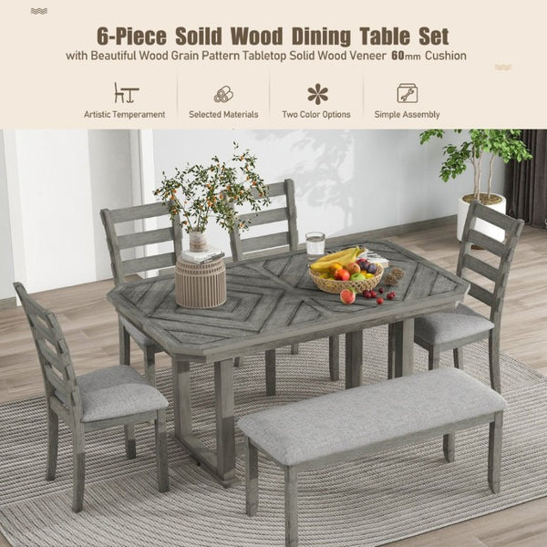 English Elm Trexm 6 Piece Acacia Veneer Dining Set with Wire Brushed Rubberwood Frame and Cushioned Chairs Grey ST000049AAE-2026