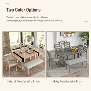 English Elm Trexm 6 Piece Acacia Veneer Dining Set with Wire Brushed Rubberwood Frame and Cushioned Chairs Grey ST000049AAE-2026