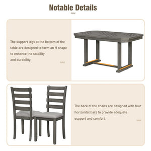 English Elm Trexm 6 Piece Acacia Veneer Dining Set with Wire Brushed Rubberwood Frame and Cushioned Chairs Grey ST000049AAE-2026