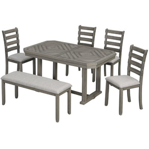 English Elm Trexm 6 Piece Acacia Veneer Dining Set with Wire Brushed Rubberwood Frame and Cushioned Chairs Grey ST000049AAE-2026