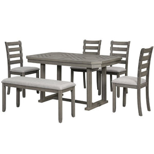 English Elm Trexm 6 Piece Acacia Veneer Dining Set with Wire Brushed Rubberwood Frame and Cushioned Chairs Grey ST000049AAE-2026