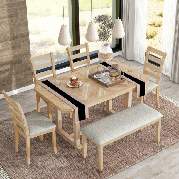English Elm Trexm 6 Piece Acacia Veneer Dining Set with Wire Brushed Rubberwood Frame and Cushioned Chairs Natural ST000049AAN-2026