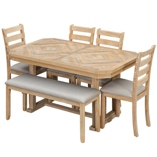English Elm Trexm 6 Piece Acacia Veneer Dining Set with Wire Brushed Rubberwood Frame and Cushioned Chairs Natural ST000049AAN-2026