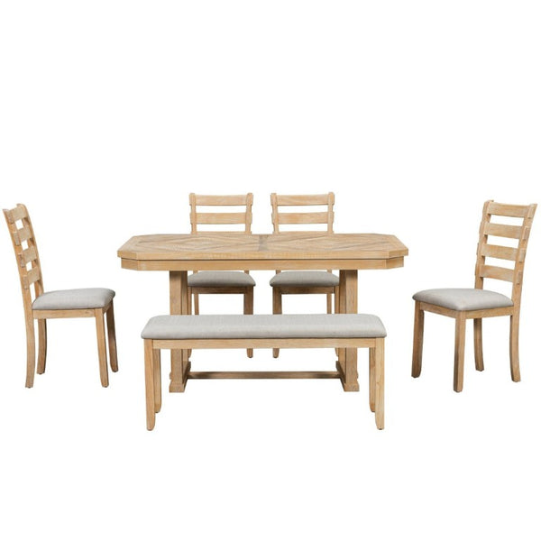 English Elm Trexm 6 Piece Acacia Veneer Dining Set with Wire Brushed Rubberwood Frame and Cushioned Chairs Natural ST000049AAN-2026