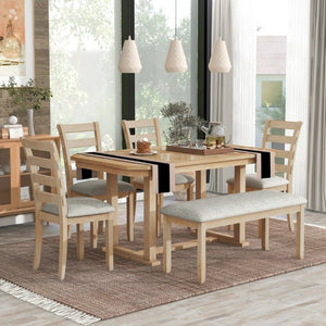 English Elm Trexm 6 Piece Acacia Veneer Dining Set with Wire Brushed Rubberwood Frame and Cushioned Chairs Natural ST000049AAN-2026