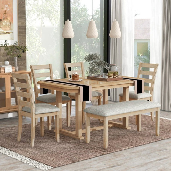 English Elm Trexm 6 Piece Acacia Veneer Dining Set with Wire Brushed Rubberwood Frame and Cushioned Chairs Natural ST000049AAN-2026