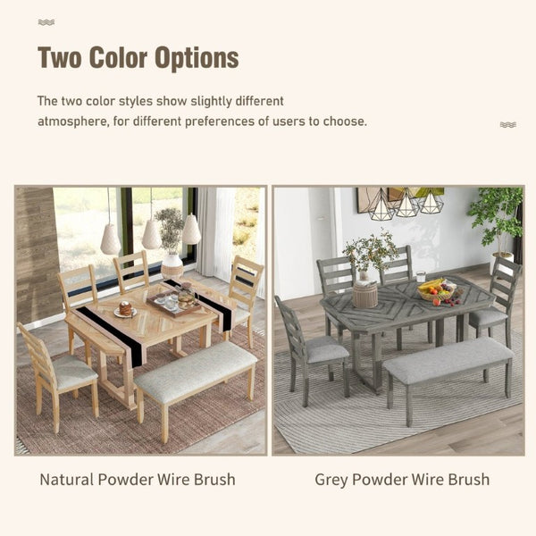 English Elm Trexm 6 Piece Acacia Veneer Dining Set with Wire Brushed Rubberwood Frame and Cushioned Chairs Natural ST000049AAN-2026