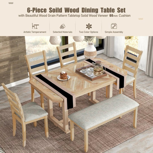 English Elm Trexm 6 Piece Acacia Veneer Dining Set with Wire Brushed Rubberwood Frame and Cushioned Chairs Natural ST000049AAN-2026