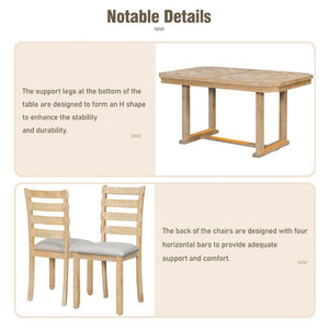 English Elm Trexm 6 Piece Acacia Veneer Dining Set with Wire Brushed Rubberwood Frame and Cushioned Chairs Natural ST000049AAN-2026