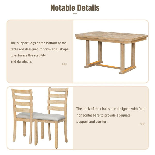 English Elm Trexm 6 Piece Acacia Veneer Dining Set with Wire Brushed Rubberwood Frame and Cushioned Chairs Natural ST000049AAN-2026