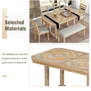 English Elm Trexm 6 Piece Acacia Veneer Dining Set with Wire Brushed Rubberwood Frame and Cushioned Chairs Natural ST000049AAN-2026