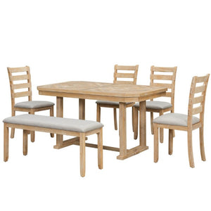 English Elm Trexm 6 Piece Acacia Veneer Dining Set with Wire Brushed Rubberwood Frame and Cushioned Chairs Natural ST000049AAN-2026