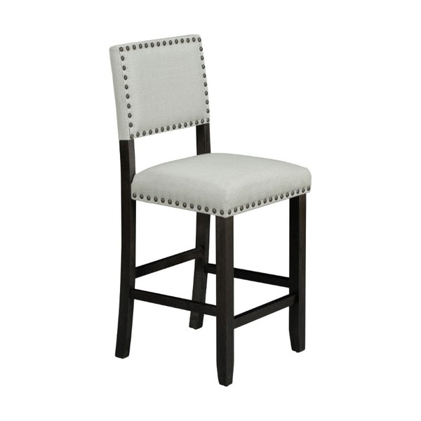 English Elm Trexm Counter Height Dining Set with Nailhead Chairs Espresso Wood Beige Linen ST000050AAB