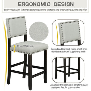 English Elm Trexm Counter Height Dining Set with Nailhead Chairs Espresso Wood Beige Linen ST000050AAB