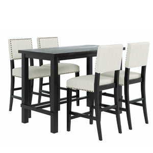 English Elm Trexm Counter Height Dining Set with Nailhead Chairs Espresso Wood Beige Linen ST000050AAB