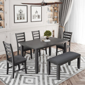English Elm Trexm Six Person Rustic Rubberwood Dining Set with Linen Chairs and Bench Included ST000052AAE-2026
