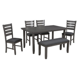 English Elm Trexm Six Person Rustic Rubberwood Dining Set with Linen Chairs and Bench Included ST000052AAE-2026