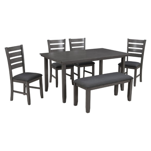 English Elm Trexm Six Person Rustic Rubberwood Dining Set with Linen Chairs and Bench Included ST000052AAE-2026