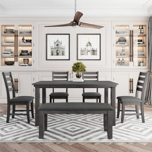 English Elm Trexm Six Person Rustic Rubberwood Dining Set with Linen Chairs and Bench Included ST000052AAE-2026