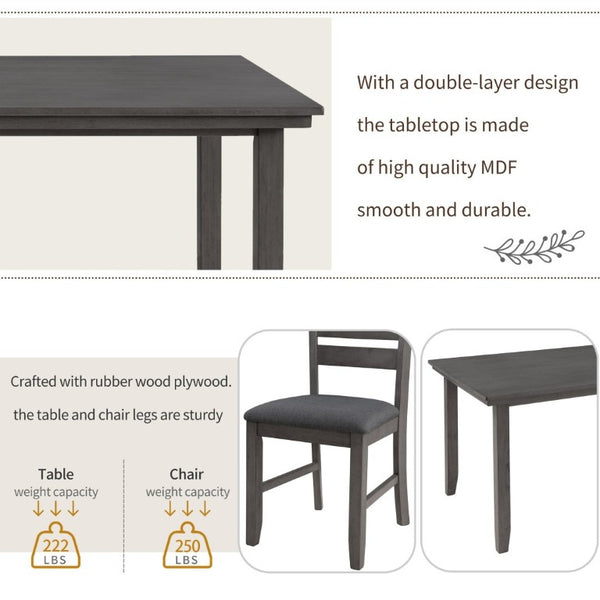 English Elm Trexm Six Person Rustic Rubberwood Dining Set with Linen Chairs and Bench Included ST000052AAE-2026