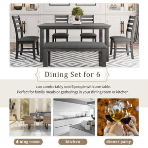 English Elm Trexm Six Person Rustic Rubberwood Dining Set with Linen Chairs and Bench Included ST000052AAE-2026
