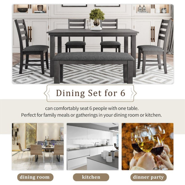 English Elm Trexm Six Person Rustic Rubberwood Dining Set with Linen Chairs and Bench Included ST000052AAE-2026