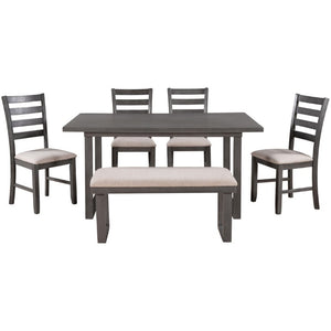 English Elm Trexm Six Piece Solid Wood Dining Set Rectangular Table Upholstered Chairs Bench ST000055AAE