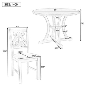 English Elm Trexm 5 Piece Round Bistro Dining Set with Carved Chairs and Storage Shelf Antique Blue / Dark Brown ST000056AAC