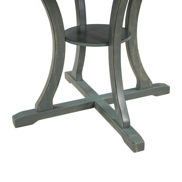 English Elm Trexm 5 Piece Round Bistro Dining Set with Carved Chairs and Storage Shelf Antique Blue / Dark Brown ST000056AAC