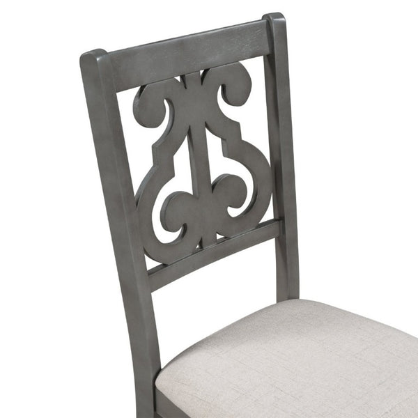 English Elm Trexm 5 Piece Round Bistro Dining Set with Carved Chairs and Storage Shelf Gray ST000056AAE