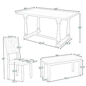 English Elm Trexm 6 Piece Retro Dining Set Pine Veneer Table Burlap Upholstered Chairs and Bench ST000059AAE-2026