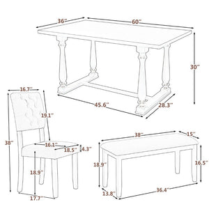 English Elm Trexm 6 Piece Espresso Pine Veneer Dining Set with Tufted Burlap Upholstered Seating ST000059AAP-2026