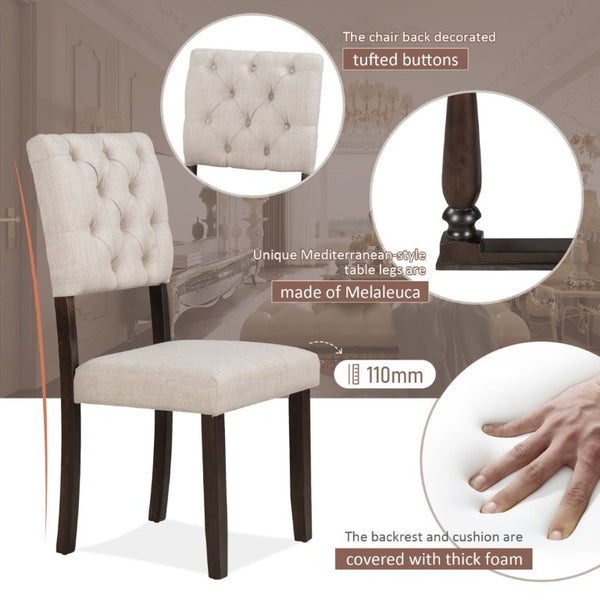 English Elm Trexm 6 Piece Espresso Pine Veneer Dining Set with Tufted Burlap Upholstered Seating ST000059AAP-2026