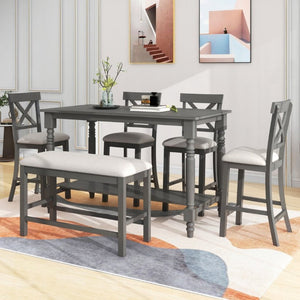 English Elm Trexm Farmhouse Counter Height Dining Set with Ladder Back Chairs Bench and Shelf Gray ST000064AAE-2026