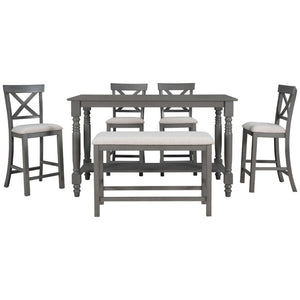English Elm Trexm Farmhouse Counter Height Dining Set with Ladder Back Chairs Bench and Shelf Gray ST000064AAE-2026