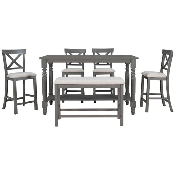 English Elm Trexm Farmhouse Counter Height Dining Set with Ladder Back Chairs Bench and Shelf Gray ST000064AAE-2026