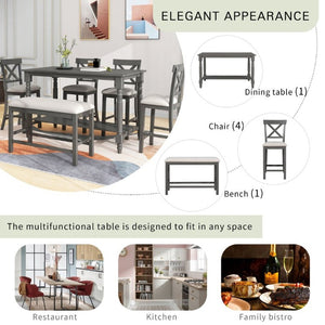 English Elm Trexm Farmhouse Counter Height Dining Set with Ladder Back Chairs Bench and Shelf Gray ST000064AAE-2026