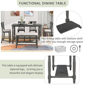 English Elm Trexm Farmhouse Counter Height Dining Set with Ladder Back Chairs Bench and Shelf Gray ST000064AAE-2026