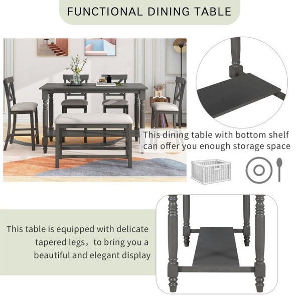 English Elm Trexm Farmhouse Counter Height Dining Set with Ladder Back Chairs Bench and Shelf Gray ST000064AAE-2026