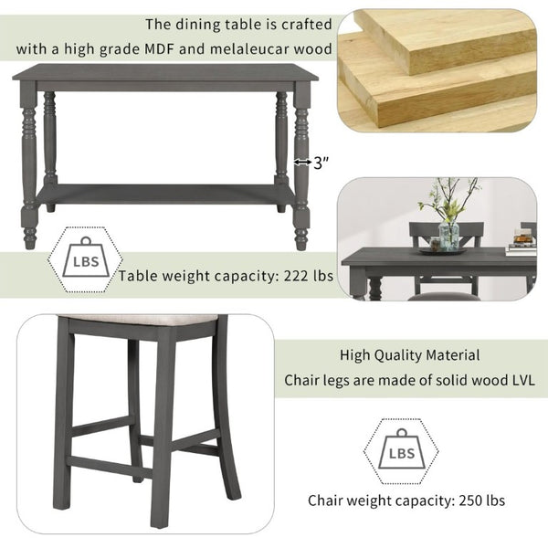 English Elm Trexm Farmhouse Counter Height Dining Set with Ladder Back Chairs Bench and Shelf Gray ST000064AAE-2026