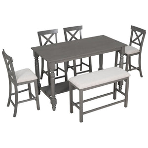 English Elm Trexm Farmhouse Counter Height Dining Set with Ladder Back Chairs Bench and Shelf Gray ST000064AAE-2026