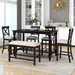English Elm Trexm Farmhouse Counter Height Dining Set with Ladder Back Chairs Bench and Shelf Espresso ST000064AAP-2026