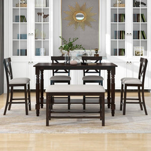 English Elm Trexm Farmhouse Counter Height Dining Set with Ladder Back Chairs Bench and Shelf Espresso ST000064AAP-2026