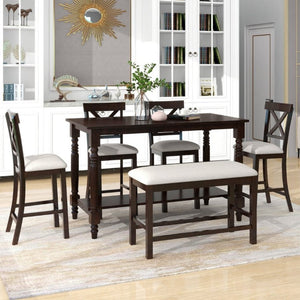 English Elm Trexm Farmhouse Counter Height Dining Set with Ladder Back Chairs Bench and Shelf Espresso ST000064AAP-2026