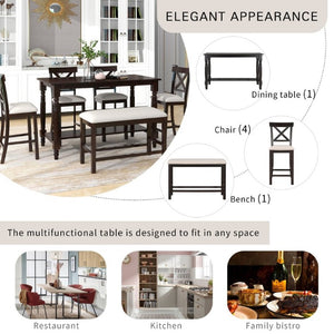 English Elm Trexm Farmhouse Counter Height Dining Set with Ladder Back Chairs Bench and Shelf Espresso ST000064AAP-2026