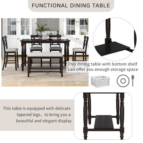 English Elm Trexm Farmhouse Counter Height Dining Set with Ladder Back Chairs Bench and Shelf Espresso ST000064AAP-2026